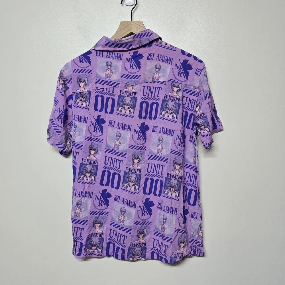 Evangelion Eva Unit-00 Purple Button-Down‎ Shirt Rei Ayanami Atsuko Swim Trunks